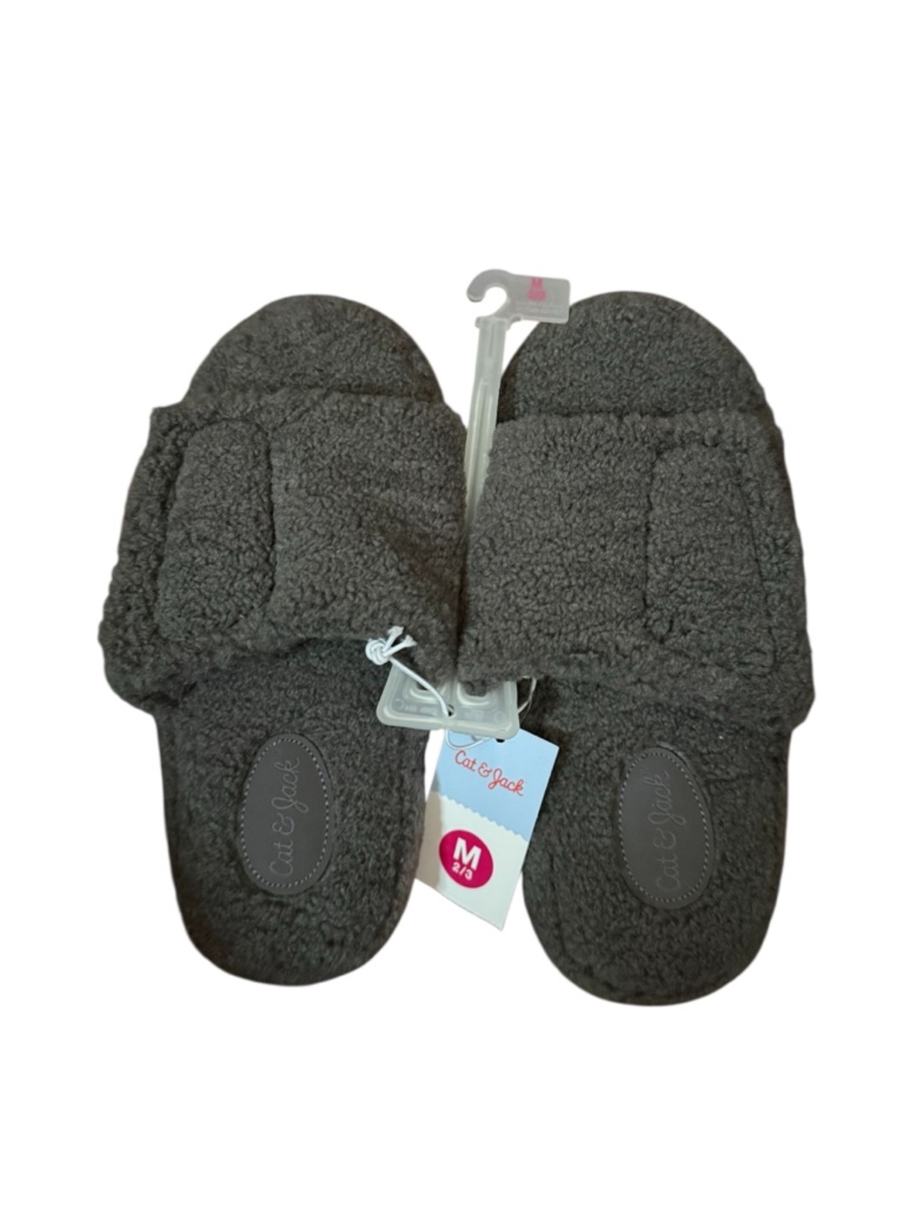 ✨Cat & Jack YOUTH Gray Sherpa Slip-On Kids Slides Sz 2/3 NWT